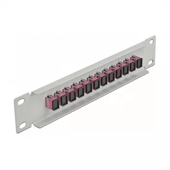 Glasfaser-Patchpanel DeLOCK 10 Zoll 12 Port SC Simplex Violett 1U Grau