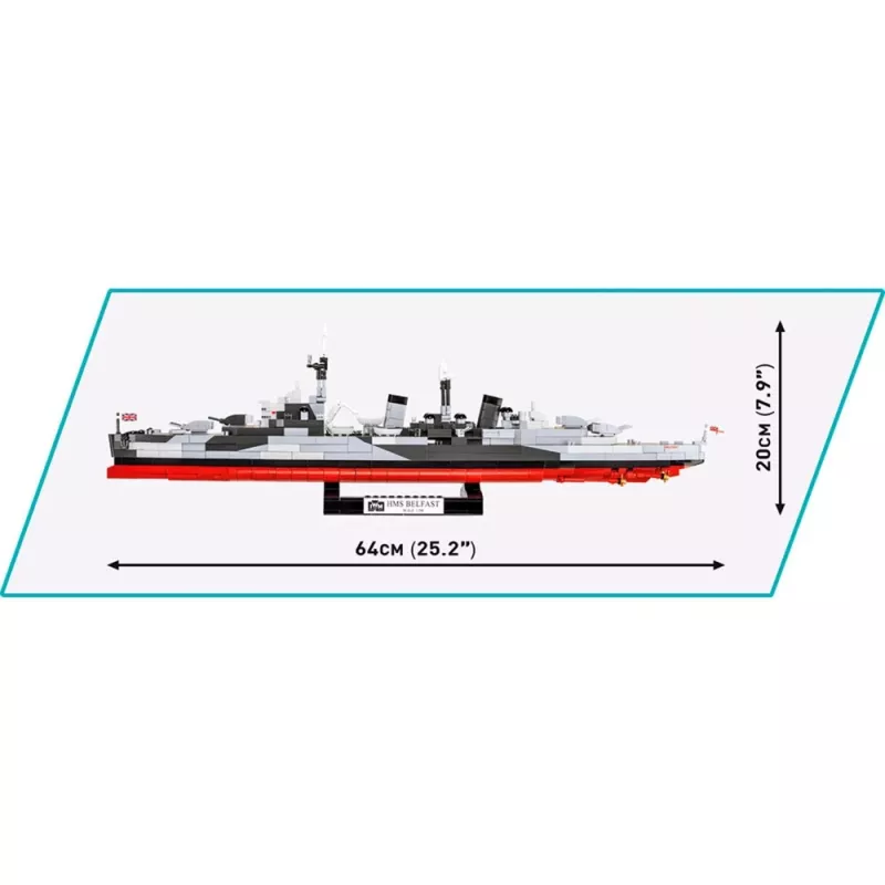 Konstruktionsspielzeug Cobi HMS Belfast Modell im Maßstab 1:300 COBI-4844, Ausstellungsbau des historischen Leichten Kreuzers der Royal Navy