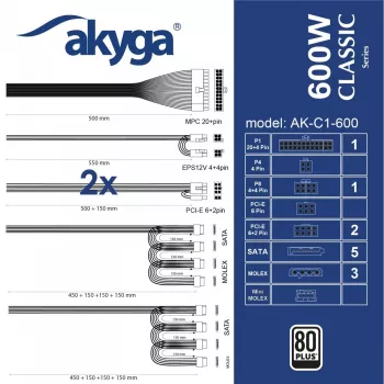 Netzteil Akyga AK-C1-600 ATX 600W PRO SERIES