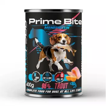 PRIME BITE Monoprotein Forelle mit Süßkartoffel - Nassfutter für Hunde - 400g