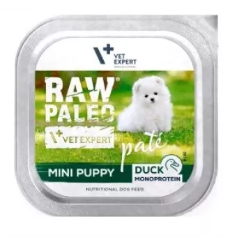 Nassfutter für Hunde VETEXPERT RAW PALEO Pâté Mini Puppy Duck 150 g — Pastete für Welpen kleiner Rassen, mit Ente, Alleinfuttermittel