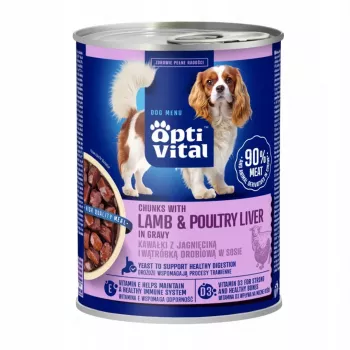 OPTIVITAL Chunks mit Lamm und Leber in Sauce - Nassfutter für Hunde - 415g
