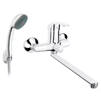 Badehebelmischer FERRO ELBA BEL55A mit Duschset, Einhebel-Badearmatur