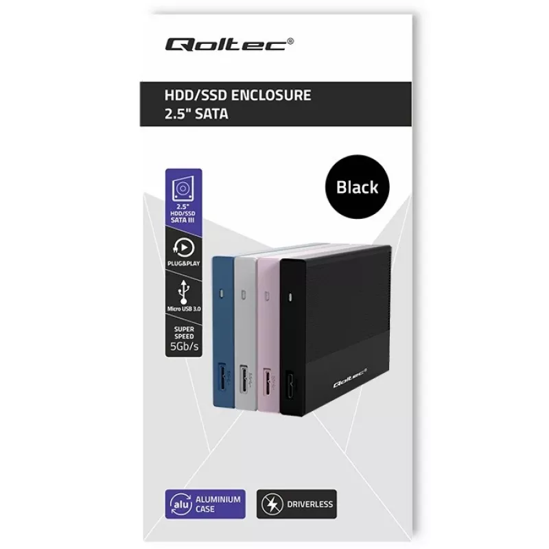 Gehäuse für 2,5-Zoll-SATA-SSD/HDD QOLTEC 52277 USB 3.0
