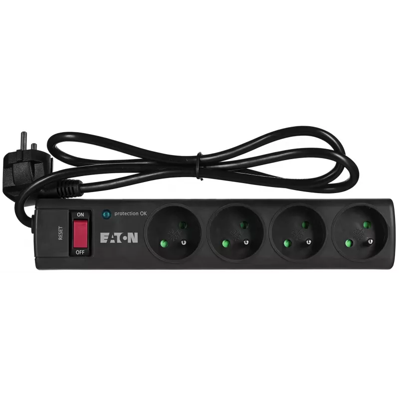 Überspannungsschutz-Steckdosenleiste EATON Power Strip 4 FR — 4 Typ-E-Steckdosen, 1 m Kabel, 10 A, 2500 W, LED-Anzeigen