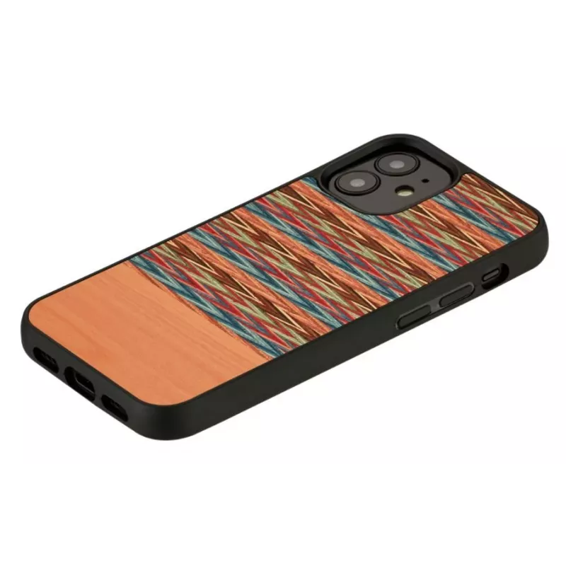 Handyhülle Mann und Holz für iPhone 12 mini – braunes Karomuster mit schwarzem Rand