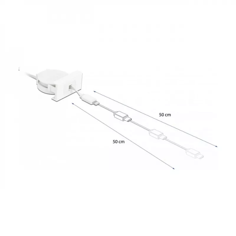 Kabel DeLOCK Easy 45 Modul USB 2.0 Einziehbares Kabel USB Typ-A auf 8 Pin Lightning Buchse weiß