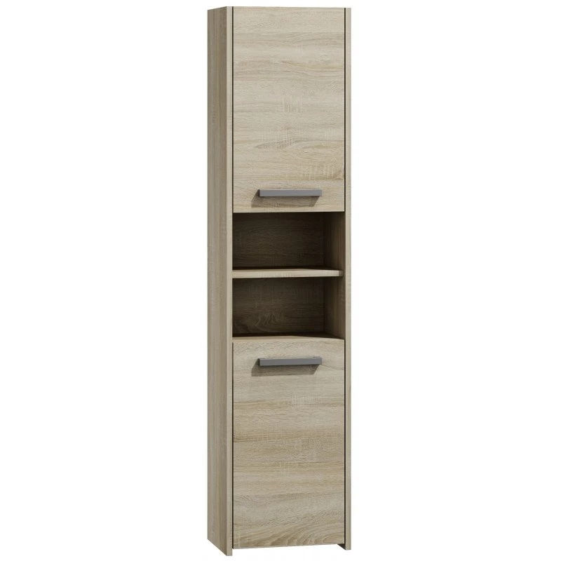 Badezimmer-Standschrank Top e shop S40 SONOMA — Eichenfarbener Rahmen, freistehend, 6 Regalböden, 400×300×1700 mm