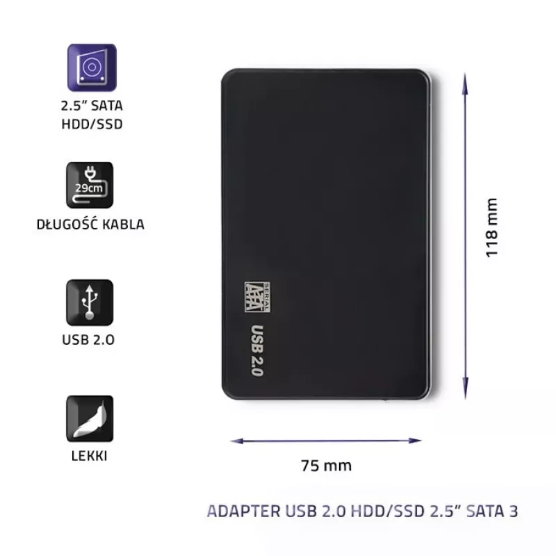 Festplattenadapter QOLTEC 51862 USB 2.0 für 2,5-Zoll-SATA3-HDD/SSD