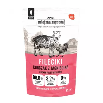 Nassfutter für Katzen wiejskazagroda Hähnchenfilets mit Lamm 85 g — ausgewachsen, getreidefrei, Einzelportionsbeutel