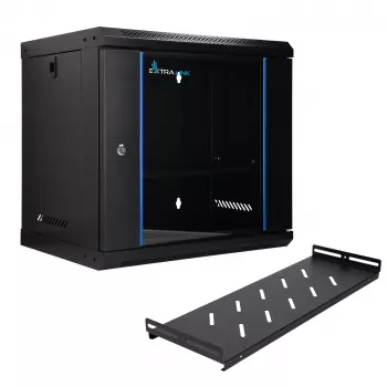 EXTRALINK LITE 9U 530X400 WANDMONTAGE-RACKSCHRANK, SCHWARZ, MIT ABLAGE