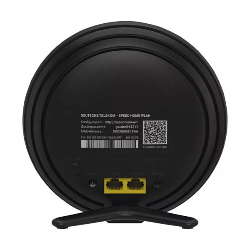Kabelloser Desktop-/Mast-Router Telekom 40824613 — Dualband 2,4/5 GHz, Wi‑Fi 6 (802.11ax), Gigabit-Ethernet, interne Antennen, schwarz