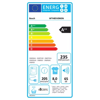 Bosch Wärmepumpentrockner | WTH85V0MSN | Energieeffizienzklasse E | Frontlader | 8 kg | LED | Tiefe 61 cm | Weiß