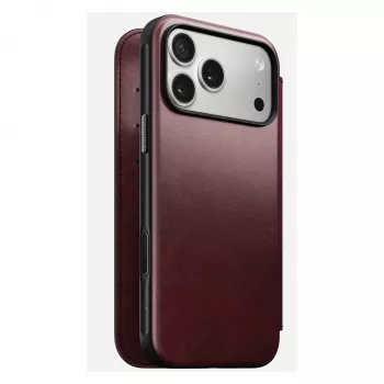 Handyhülle Nomad Modern Leather Folio für iPhone 17 Pro Max — Leder, TPU, PC, Aluminium, Burgund, 16 cm (6,3 Zoll)