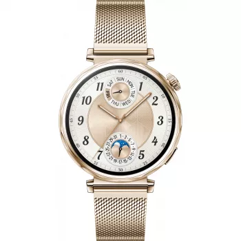 Smartwatch HUAWEI WATCH GT5 41 mm – 1,32 Zoll AMOLED, 466×466, 323 mAh, Edelstahlgehäuse, goldfarbenes Armband
