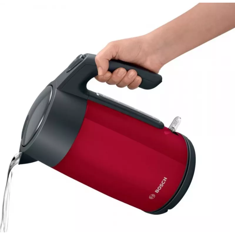 Elektrischer Wasserkocher Bosch TWK7L464 – 1,7 L Fassungsvermögen, 2400 W, rot, Kunststoffgehäuse