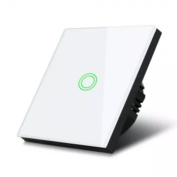 Touch-Lichtschalter MACLEAN MCE702W — einzelner runder Glastaster, kabelgebunden, 110–240 V, 2 A, 1000 W, weiß