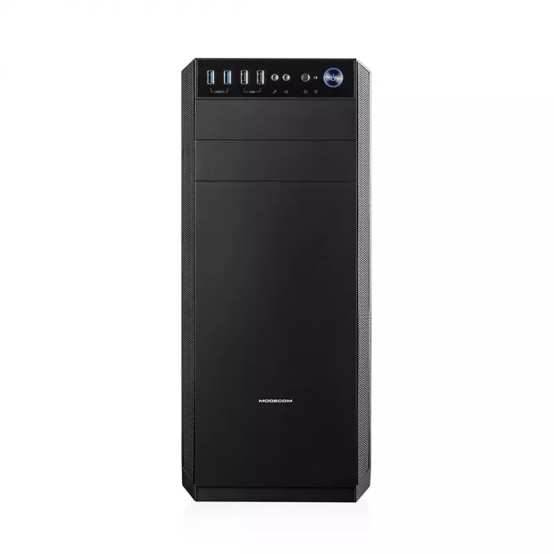 PC-Gehäuse MODECOM Oberon Pro Midi Tower — schwarz, unterstützt ATX/microATX/ITX, 7 Erweiterungsslots, bis zu 395 mm GPU, 5 HDD/3 SSD-Schächte