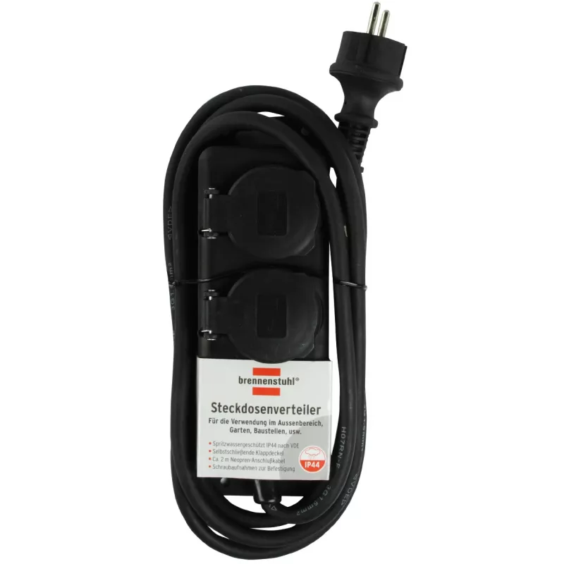 Brennenstuhl Verlängerungskabel IP44 2-fach schwarz 2,0 m H07RN-F 3G1,5 - Verlängerungskabel - AC 230 V - Ausgangsanschlüsse: 2 - 2 m (1159930)