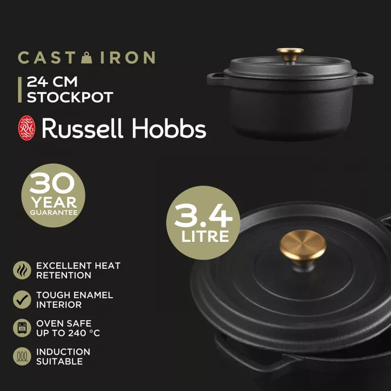 Gusseiserner Schmortopf Russell Hobbs 24 cm, schwarz