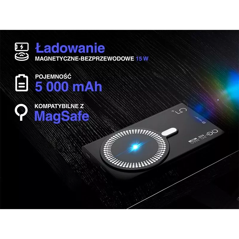 Tragbarer Ladegerät TRACER AirMag2 — 5000 mAh, MagSafe-kompatibel, USB-C PD 20W, kabelloses Laden, 115 g, 1 Anschluss