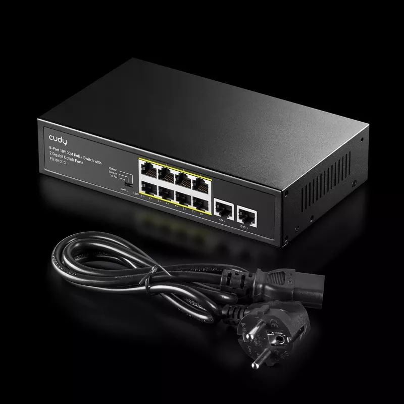 Netzwerk-Switch Cudy FS1010PG — 10/100 Mbps, 8 PoE-Ports, 2 Uplink, 120W PoE-Budget, Metallgehäuse