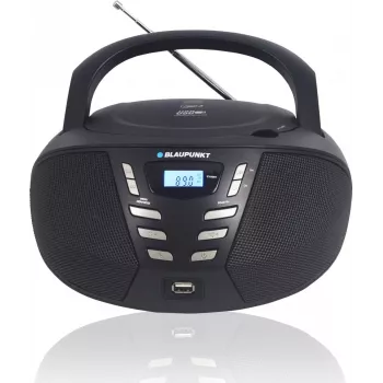 Tragbarer CD-Player Blaupunkt BB7BK — MP3, FM-Radio, USB, AUX, batteriebetrieben, 2 eingebaute Lautsprecher, 240×230×128 mm
