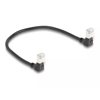 DeLOCK RJ45 Netzwerkkabel Cat.6A S/FTP schlank 90° abgewinkelt nach unten 0,25 m schwarz