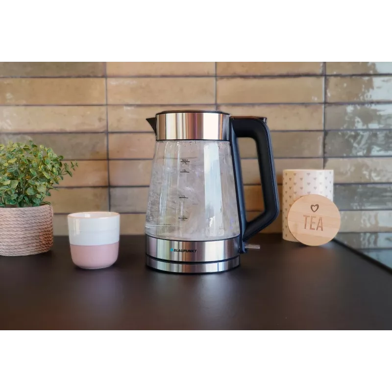 Blaupunkt EKG401 elektrischer Wasserkocher 1,7 l 2200 W Glasgehäuse, Edelstahlakzente, Wasserstandsanzeige