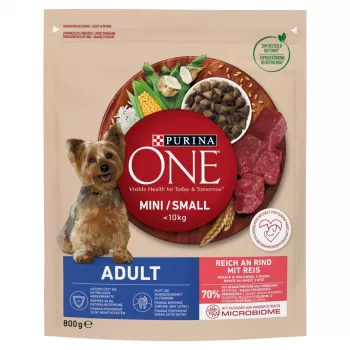 Trockenfutter für Hunde Purina Nestle Mini Adult Rind & Reis 800 g – Trockenfutter für kleine ausgewachsene Hunde, 27 % Protein, 17 % Fett