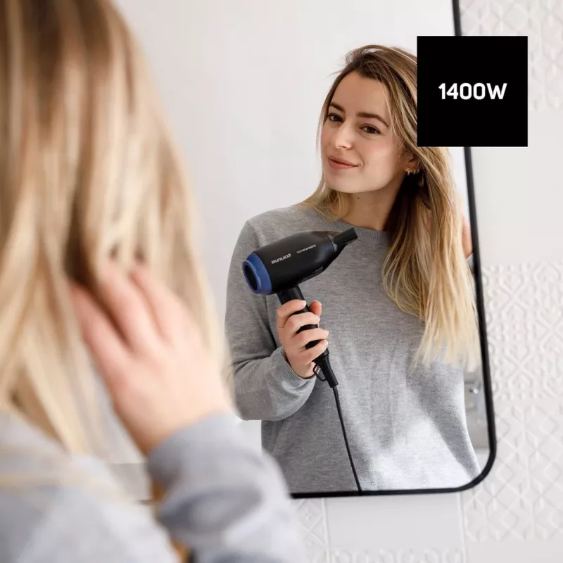 Haartrockner Taurus Studio Glow 1500 — 1400 W, 3 Heizstufen, 2 Geschwindigkeiten, faltbar, aufhängbar, schwarz