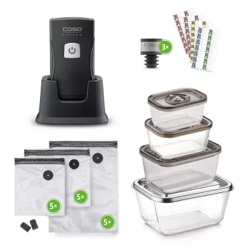 Caso Professioneller Hand-Vakuumierer mit Zubehör | Vacu OneTouch Pro Set | Leistung 20 W | Schwarz