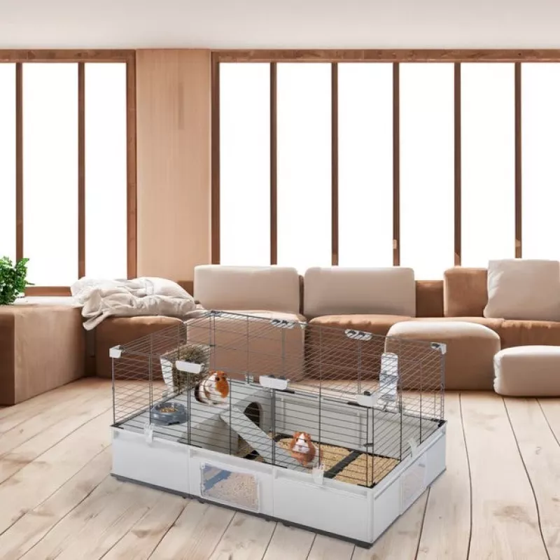 Käfig FERPLAST Modular 2 für Kaninchen und Meerschweinchen 109 x 72 x 56 cm, Metall, grau, Stababstand 23 mm