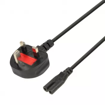 IBOX Netzkabel Euro 2-polig 1,8 m mit UK-Stecker VDE, IEC C7, schwarz, Kupferleiter