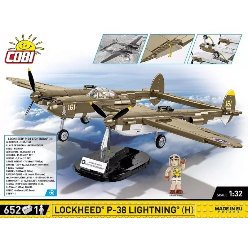 Cobi Bausteine Lockheed P-38H Lightning Set 5763 — maßstabsgetreuer Modellbausatz, sammelbares Flugzeugmodell