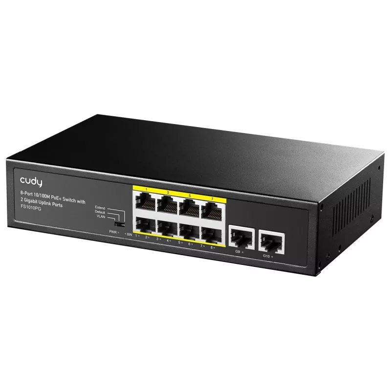 Netzwerk-Switch Cudy FS1010PG — 10/100 Mbps, 8 PoE-Ports, 2 Uplink, 120W PoE-Budget, Metallgehäuse