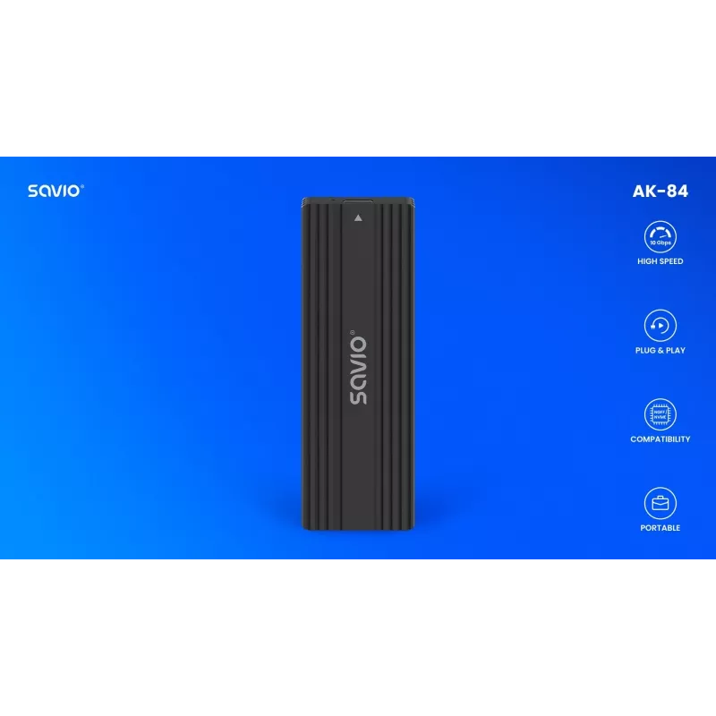 SSD-Gehäuse SAVIO AK-84 Schwarz für M.2-Laufwerke, USB 10 Gbit/s (Type-A / Type-C), Aluminium + ABS