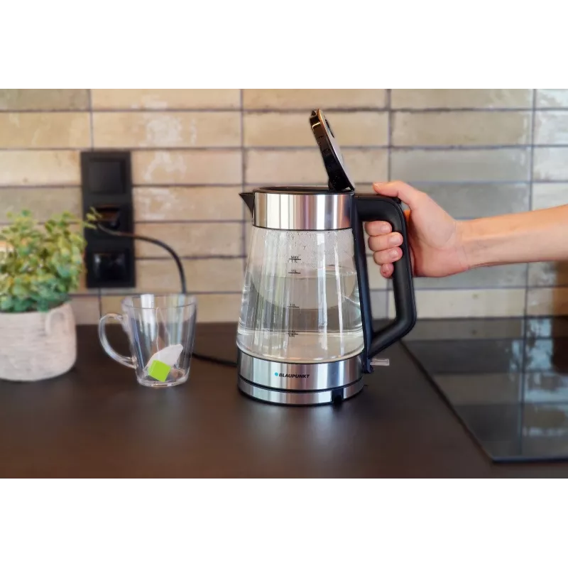 Blaupunkt EKG401 elektrischer Wasserkocher 1,7 l 2200 W Glasgehäuse, Edelstahlakzente, Wasserstandsanzeige
