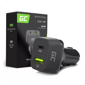 KFZ-Ladegerät Grün Cell CAD33, 42 W, USB-C PD + USB-A QC3.0, 12/24 V Eingang, 5–12 V Ausgang