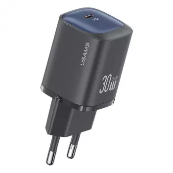 usams 30 W GaN USB-C-Schnellladegerät USA001446 — tragbares 30-W-USB-C-PD-Wandladegerät, schwarz