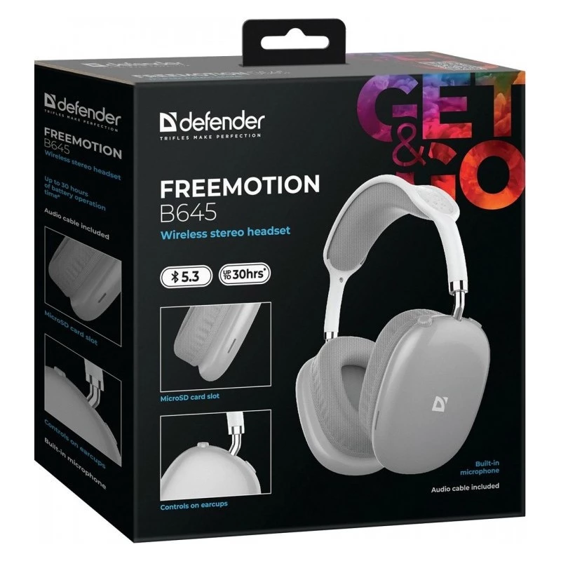 Kabellose Over-Ear-Kopfhörer DEFENDER EEMOTION B645 — binaural, USB-C, AUX, 20–20.000 Hz, 105 dB Empfindlichkeit