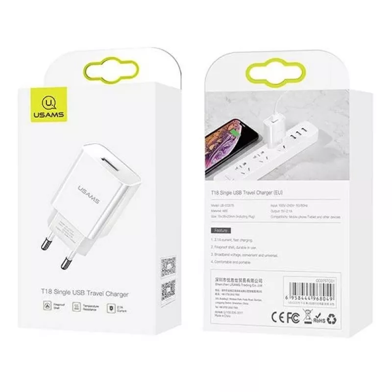Ladegerät usams T18 single USB 2.1A nur Kopf