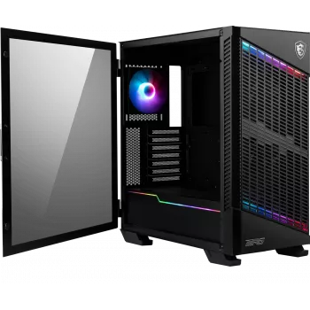 MSI MPG VELOX 100P AIRFLOW Mid Tower Gaming Computer Case 'Schwarz, 3x 120mm Lüfter + 1x 120mm ARGB-Lüfter, ARGB-Lichtleiste, USB Type-C, 1x Tempered Glass, Center, E-ATX, ATX, mATX, mini-ITX'