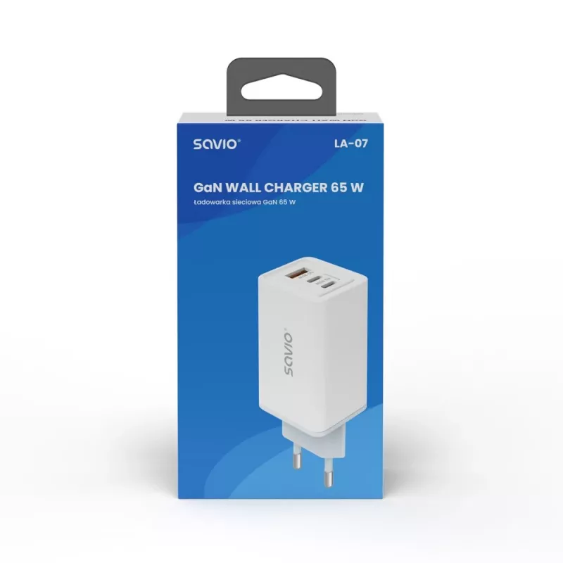SAVIO LA-07 GaN 65W Netzteil, USB, QC4.0+, PD 3.0, Weiß