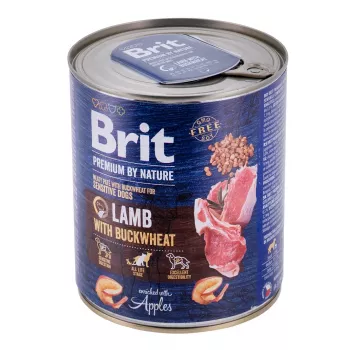 Nassfutter für Hunde Brit Premium by Nature Lamm mit Buchweizen 800 g, getreidefrei, ausgewachsene Hunde, Dose
