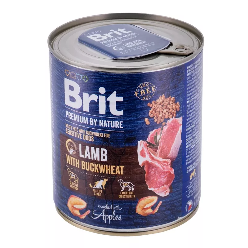 Nassfutter für Hunde Brit Premium by Nature Lamm mit Buchweizen 800 g, getreidefrei, ausgewachsene Hunde, Dose