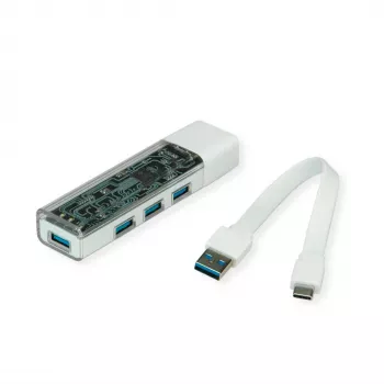 ROLINE mobiler USB 3.2 Gen 1 Hub, 4-fach, Typ A+C Anschlusskabel