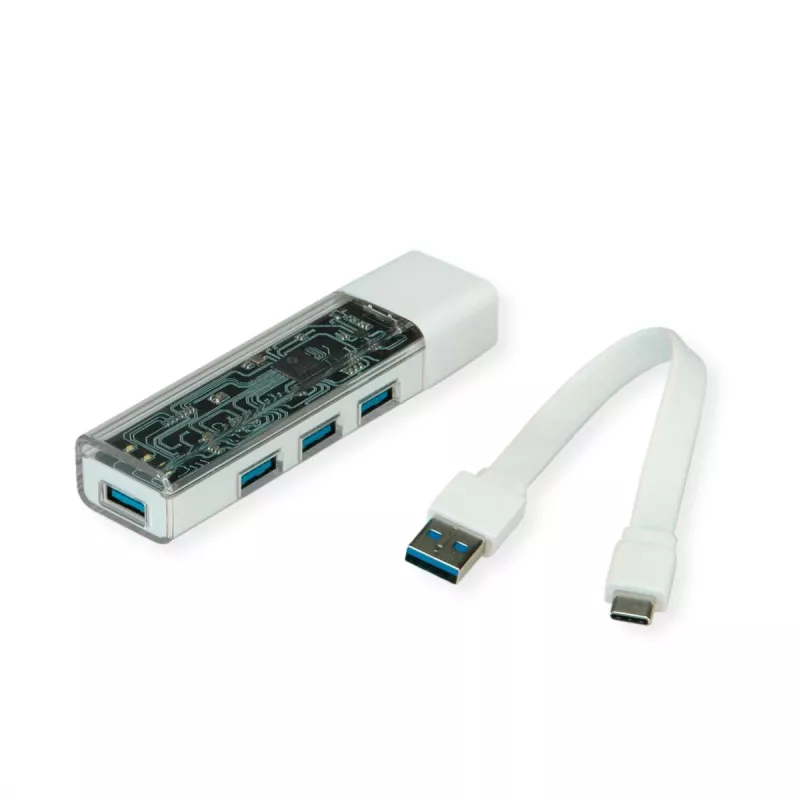 ROLINE mobiler USB 3.2 Gen 1 Hub, 4-fach, Typ A+C Anschlusskabel
