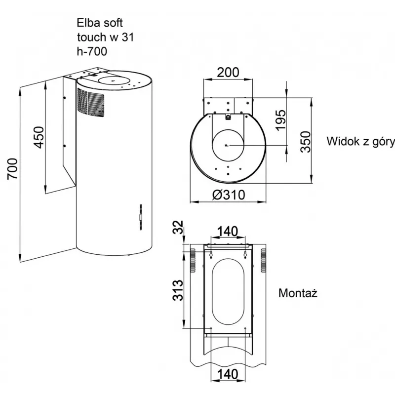 Dunstabzugshaube MAAN ELBA 2 W 731 Schwarz, Abluft/Umluft, Aluminium-Fettfilter, 4 Geschwindigkeiten, 61 dB