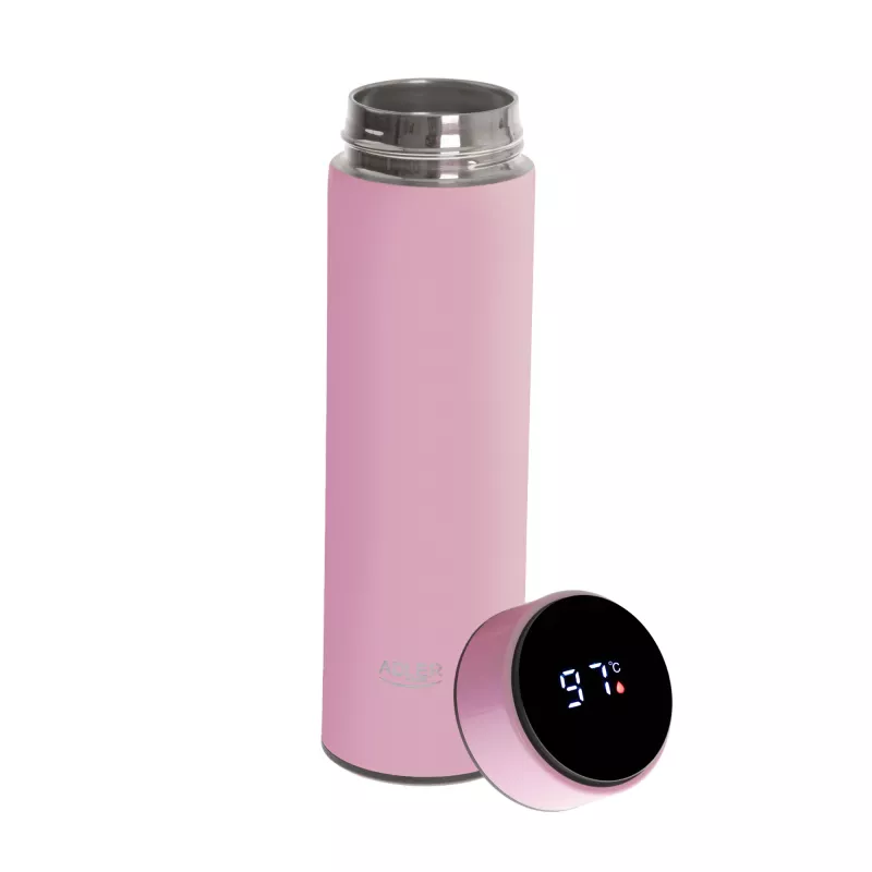 Thermosflasche Adler AD 4506P Edelstahl mit Silikonhülle, pink, vakuumisoliert